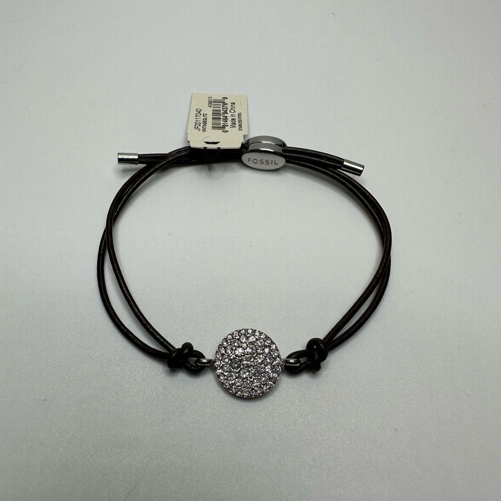 NWT!! Fossil Women's Stainless Steel and Genuine Leather Bracelet